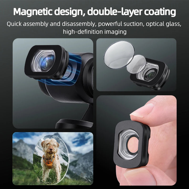 Magnetic 112Wide Angle Lens for Dji Osmo Pocket 3 - Dual-Layer Coated Hd Optical Glass, Quick-Attach Action Camera Accessory